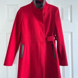 Elegant Red Women's Coat with Belted Detail
